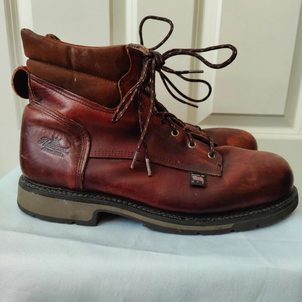 Thorogood USA Leather Work Boots Steel Toe 14 EEE Wide Brown Safety Lace Up EH